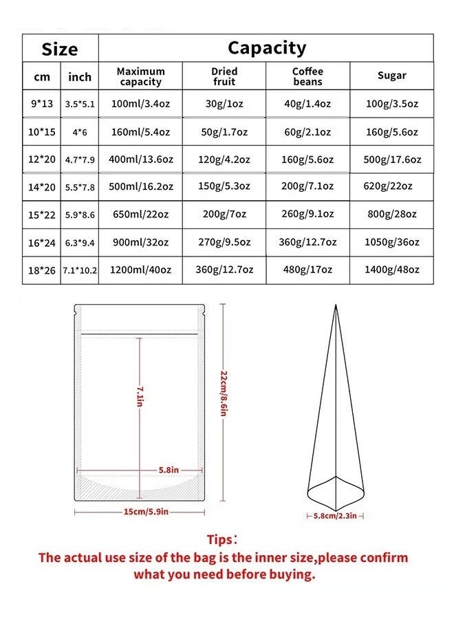 EETU 50Pcs Reusable Stand Up Bags,With Window,Zip Lock Food Storage Bags For Packaging Products,Sealable,15x22cm - Image 2